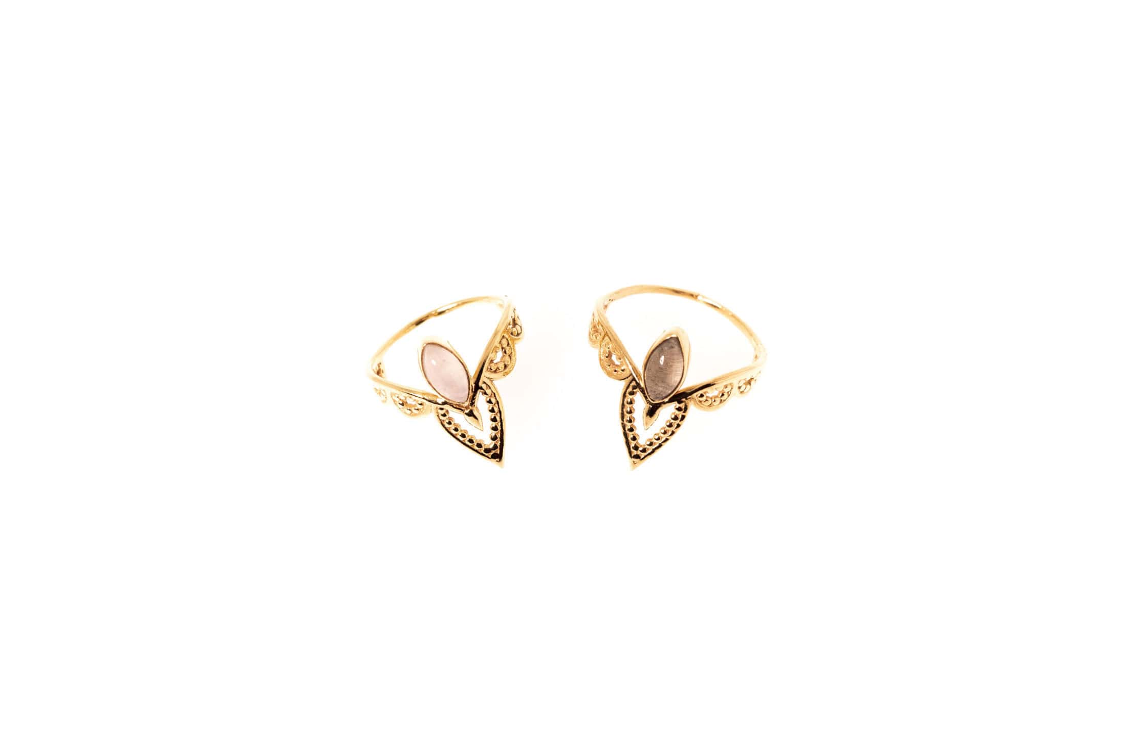 Fingerring aus Messing 24k Vergoldet mit Halbedelstein in 2 Varianten G-R29