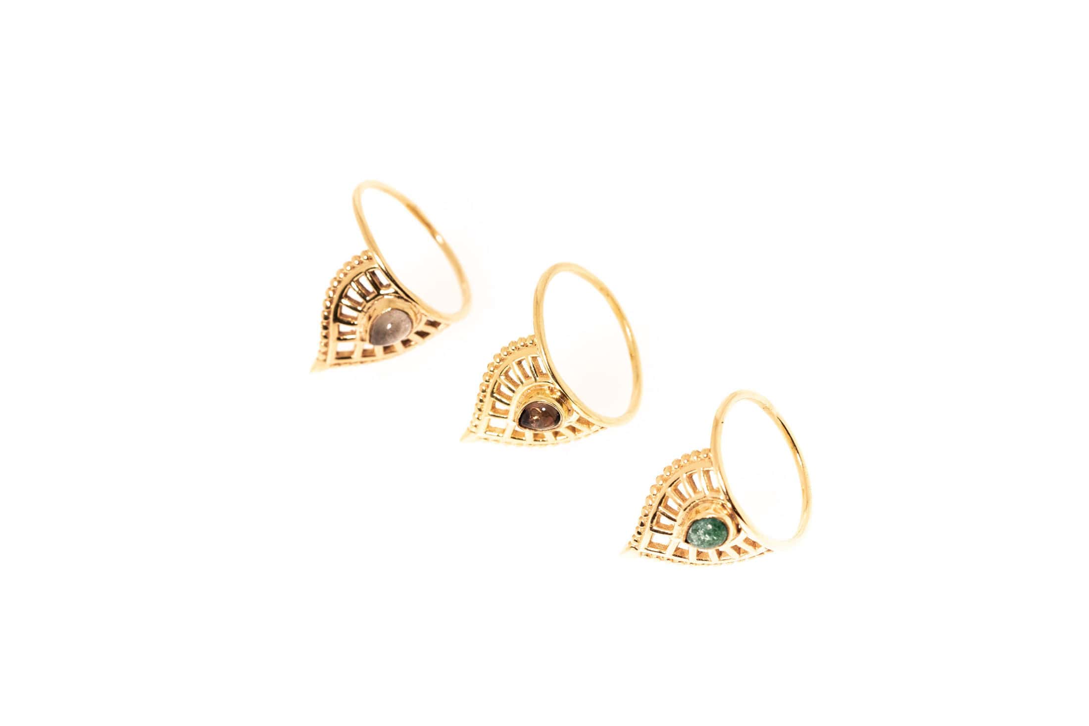 Fingerring aus Messing 24k Vergoldet mit Halbedelstein in 3 Varianten G-R30