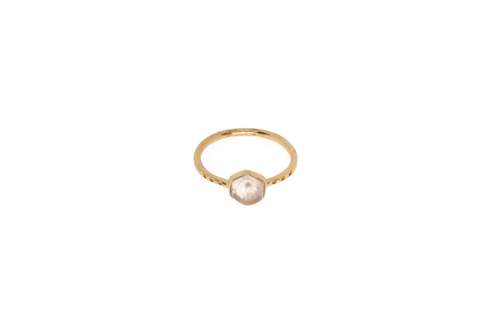 Fingerring aus Messing Vergoldet mit dem Halbedelstein Rosenquarz