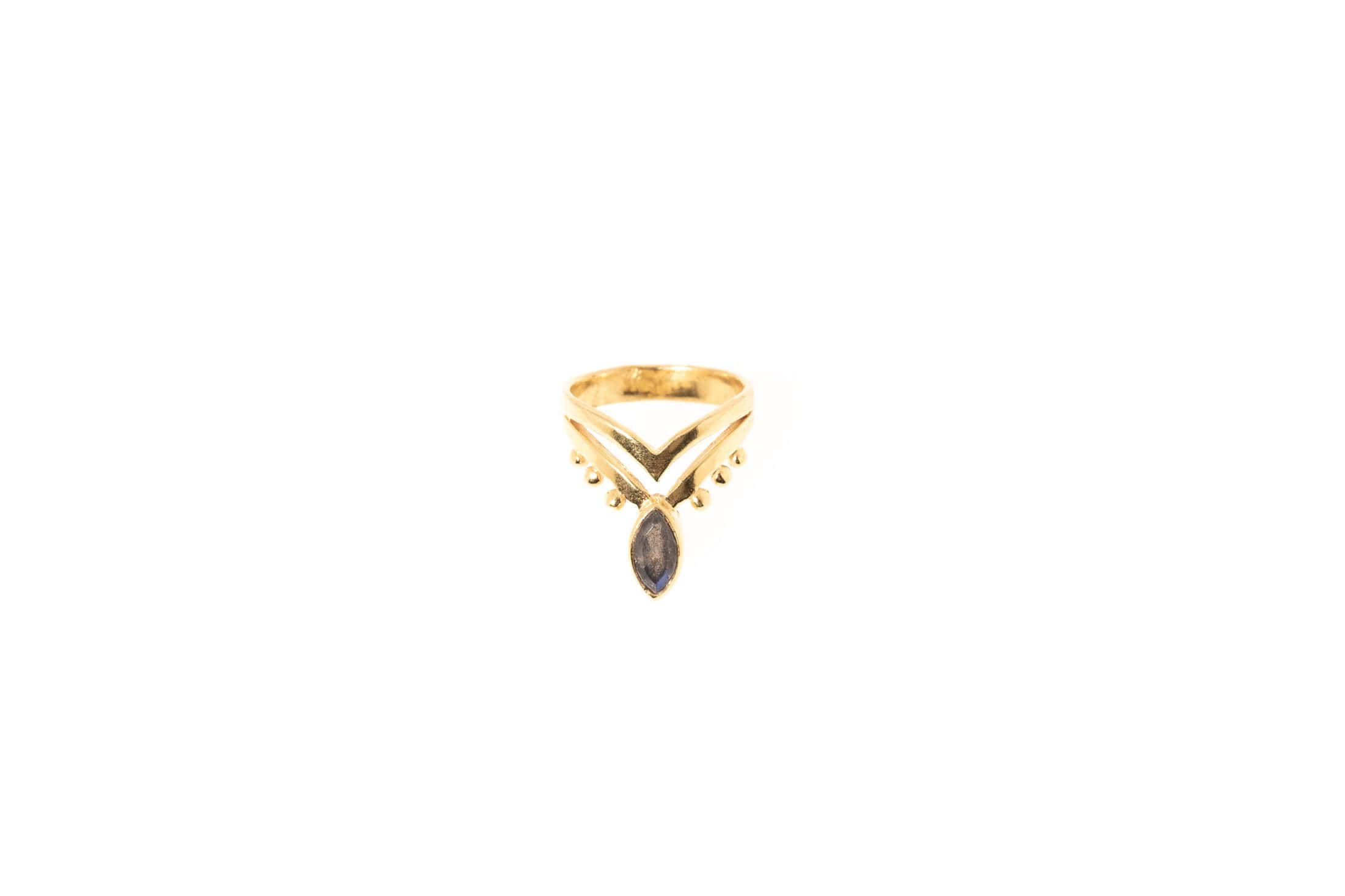Messing Ring 24K vergoldet mit Halbedelstein Labradorit oder Mondstein