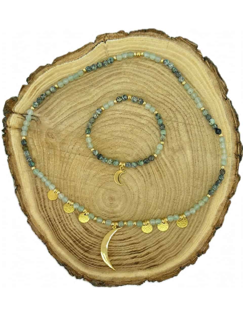 Hübsches Set Green Moon, bestehend aus Halskette und Armband