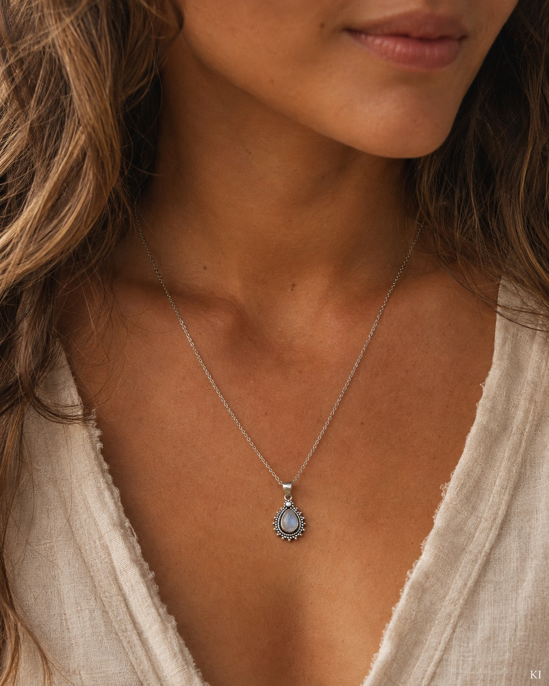 Mira Silver Necklace with Semi-Precious Stone