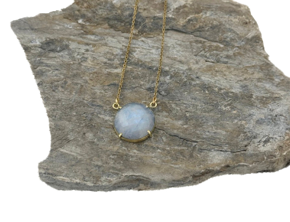 Edelsteinkette Messing Mondstein