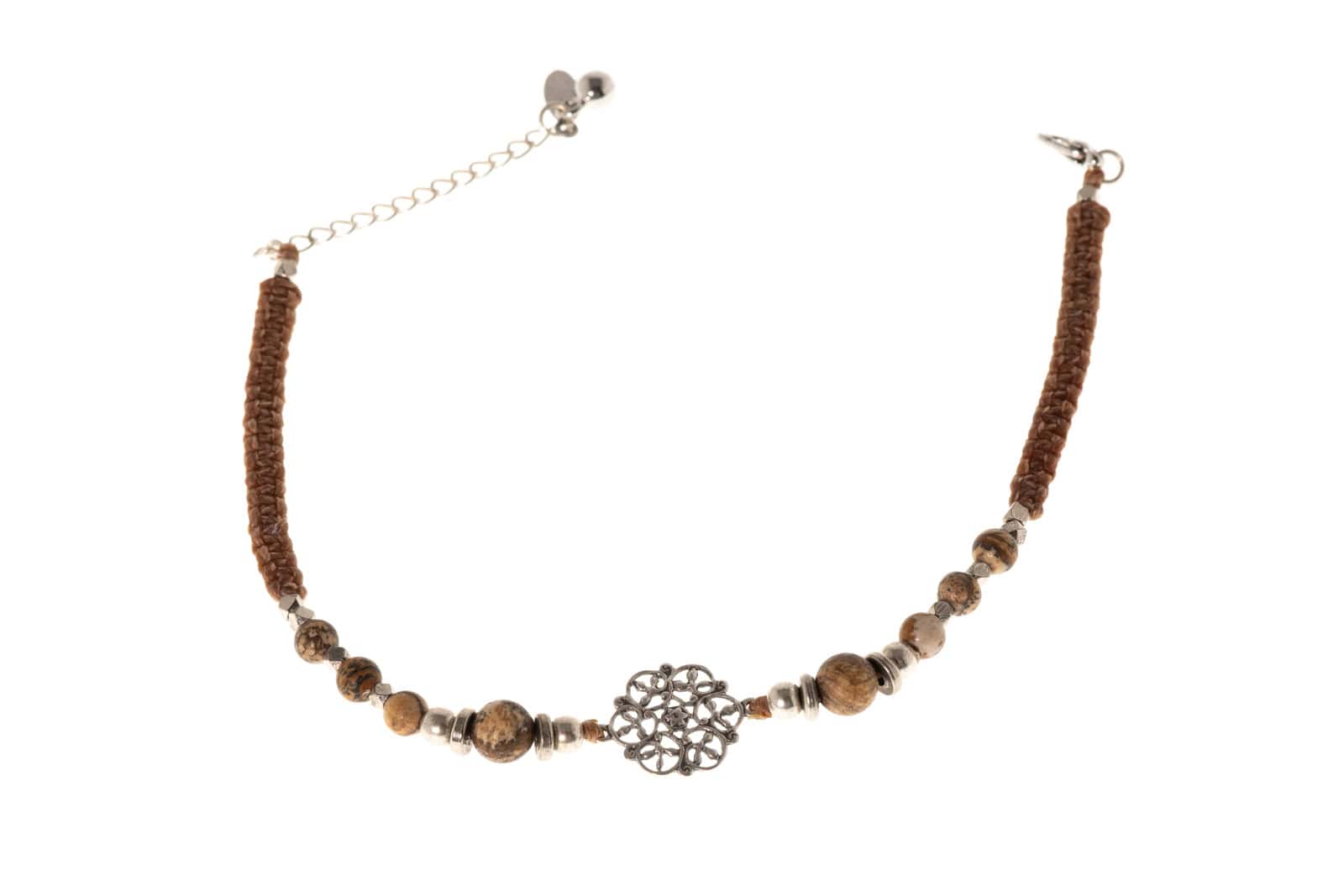 Fusskette Lira mit Jaspis in weissem Messing