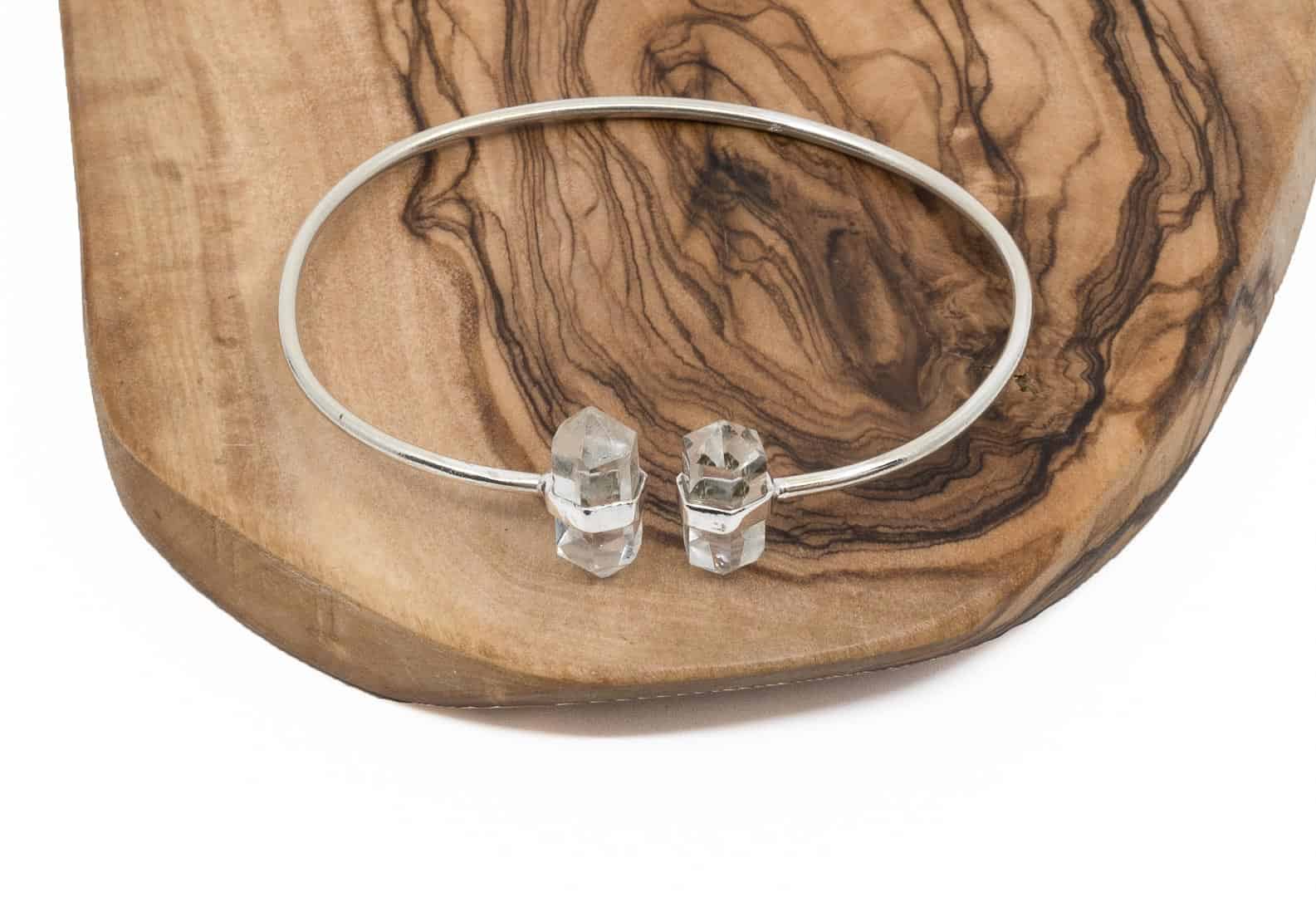 Bangle Silber 925 (Sterling Silber) mit Halbedelstein Bergkristall
