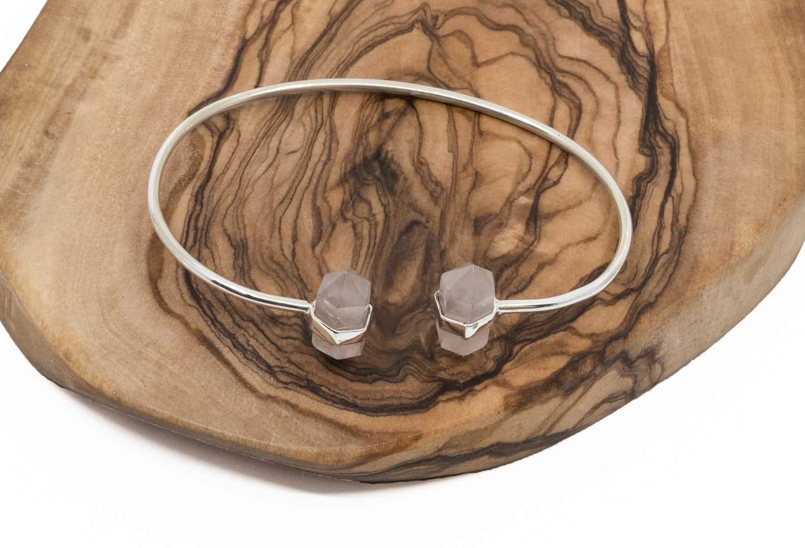 Bangle Silber 925 (Sterling Silber) mit Halbedelstein Rosenquarz