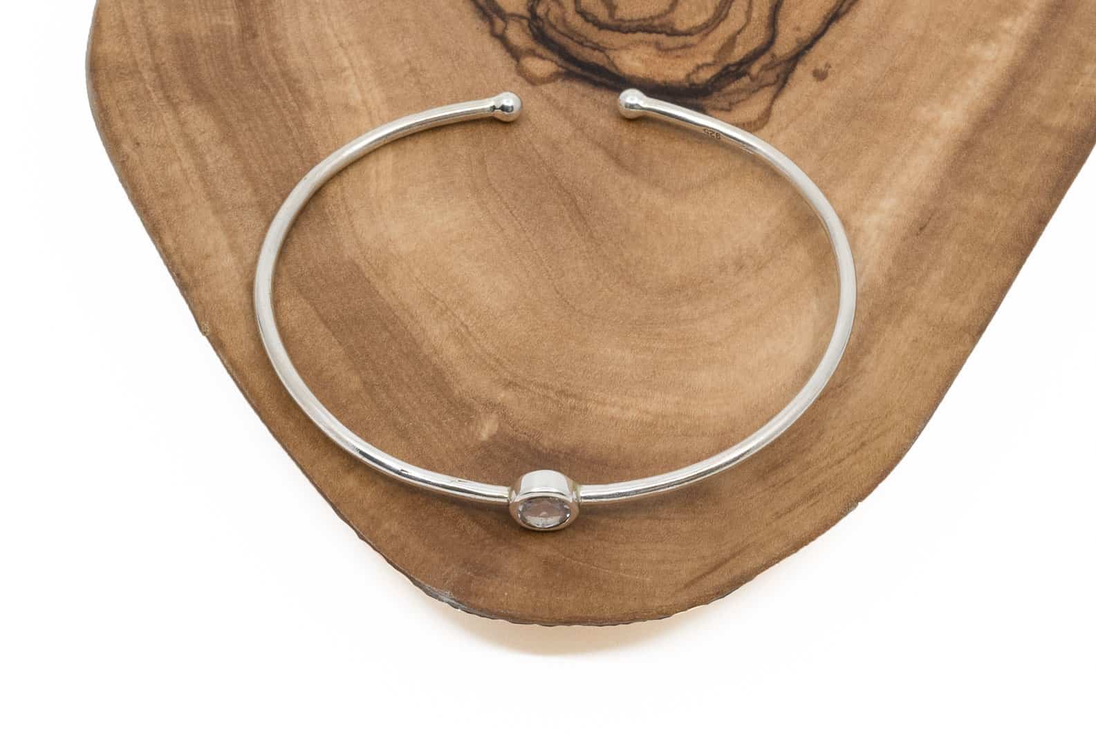 Bangle Silber 925 (Sterling Silber) mit Halbedelstein Rosenquarz