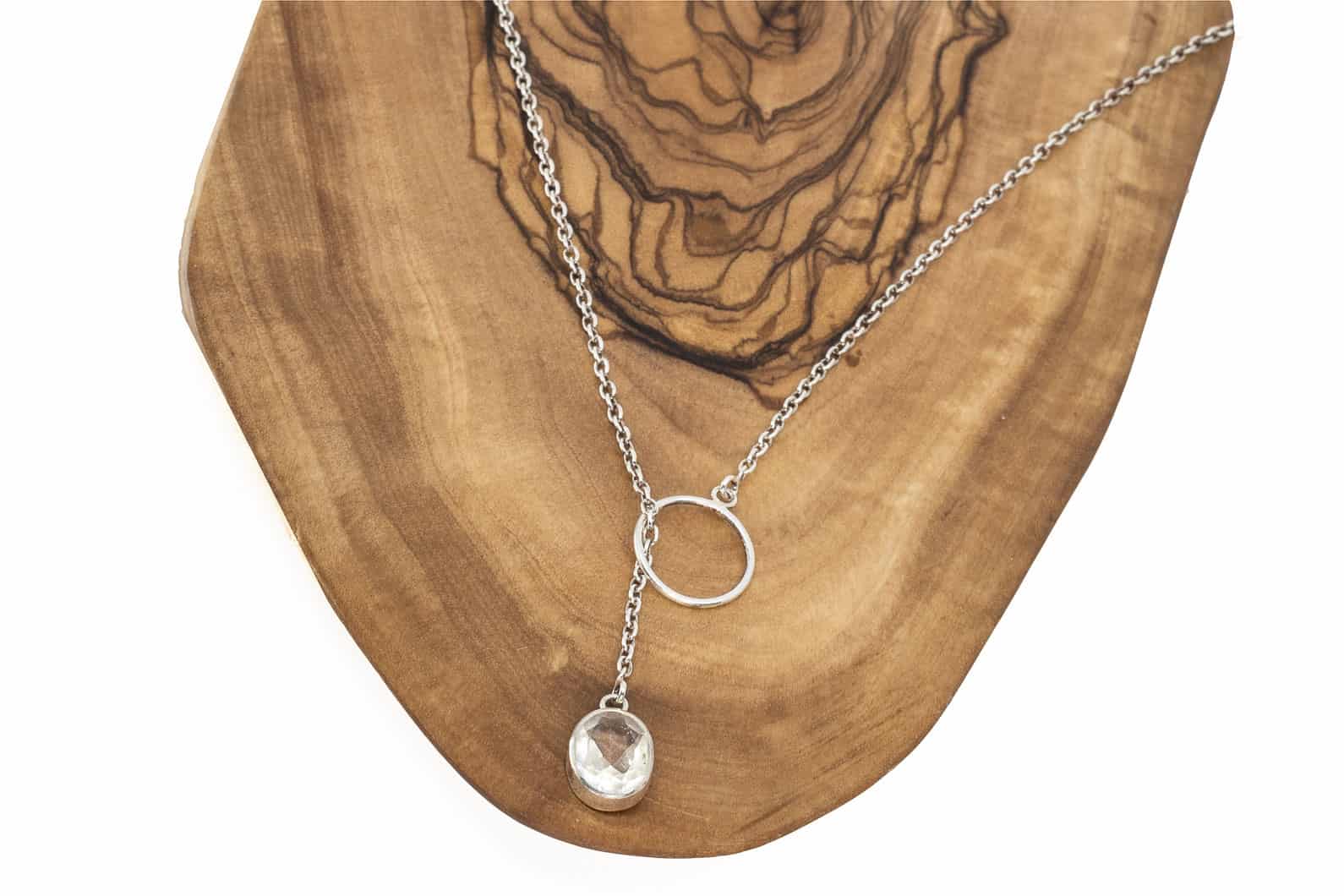 Halskette Silber 925 mit Bergkristall und Kreis Anhänger