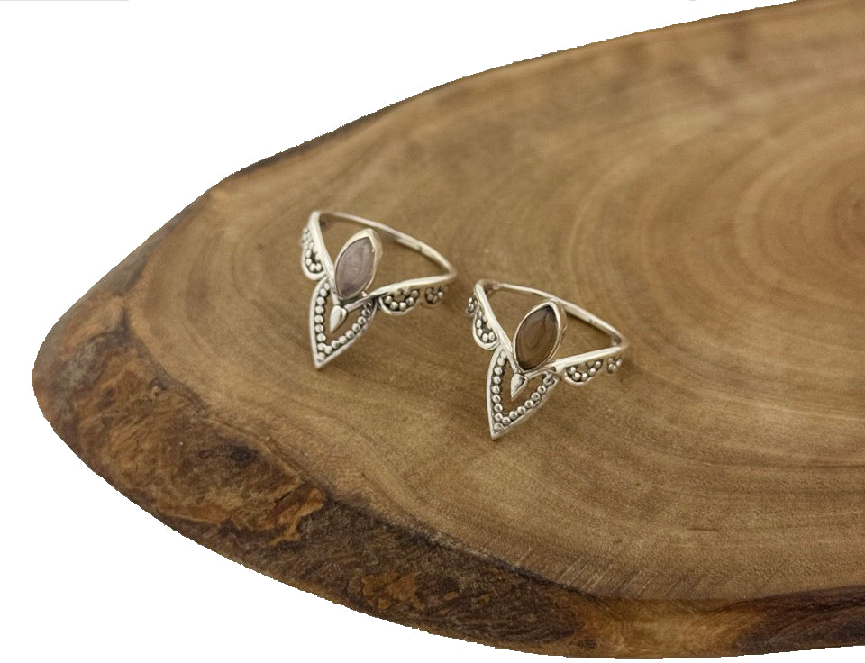 Silberner Ring Rosenquarz Rauchquarz
