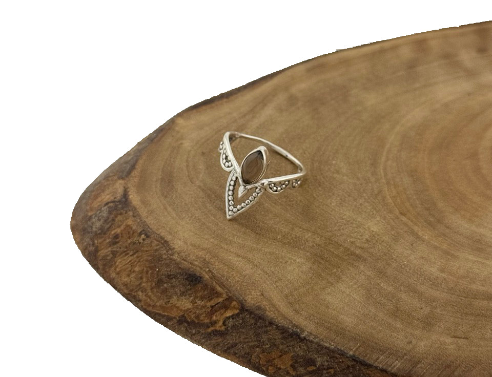 Silberner Ring Rosenquarz Rauchquarz