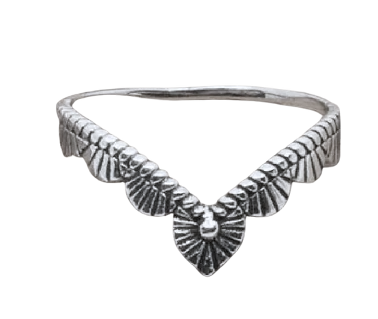 V-Ring mit Federdesign aus 925 Silber – Boho Stil handgefertigt