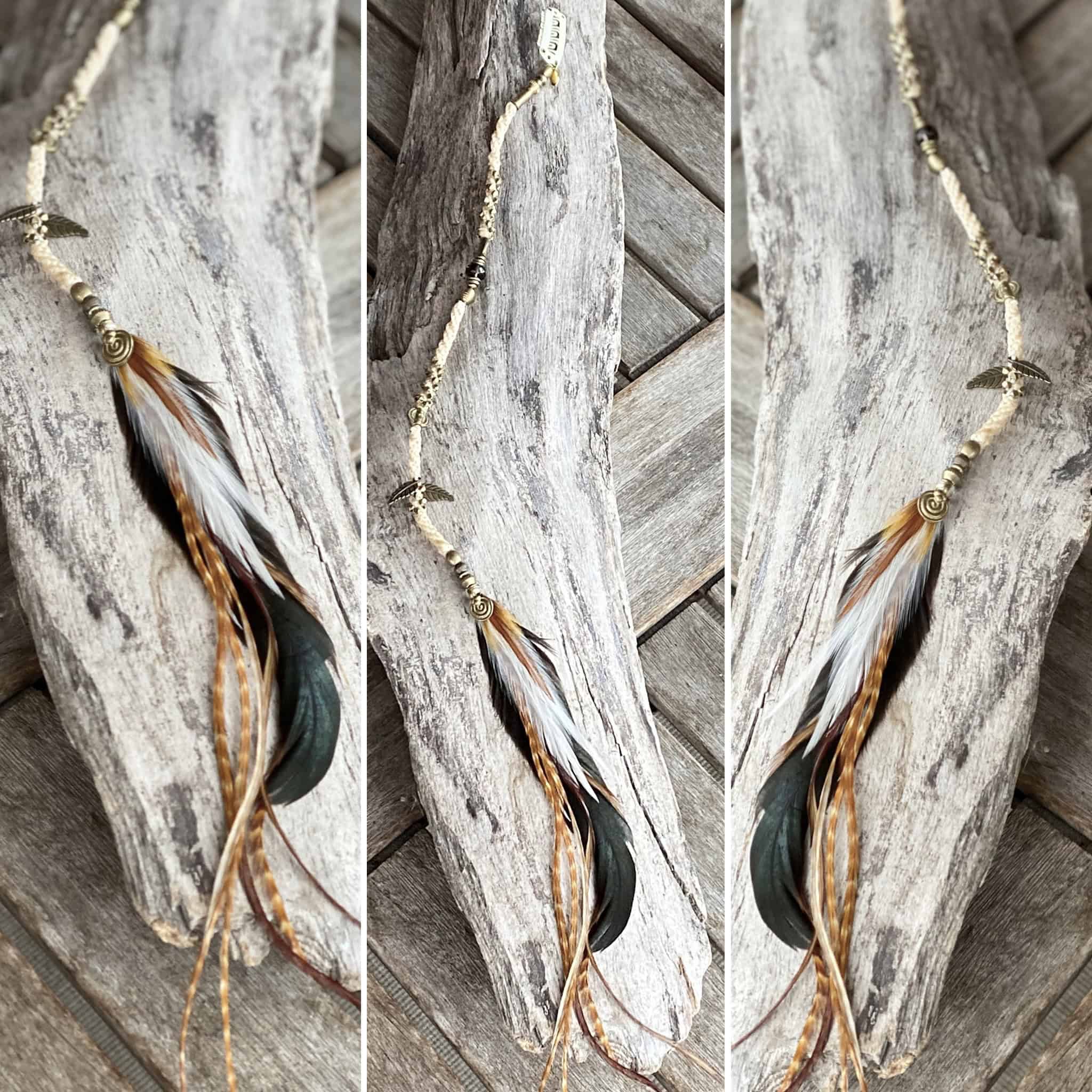Klick-In Trenza in Ivory mit Messingperlen und Federn