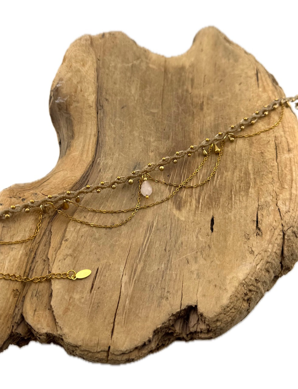Makramee Choker Rose mit Rosenquarz