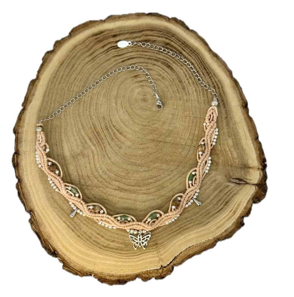 Makramee Choker "Eva Rose Silber" mit den Halbedelsteinen Aventurin & Citrin