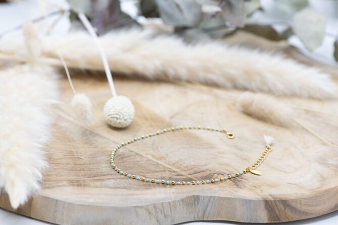 Fusskette Messing Vergoldet 24k mit Türkis