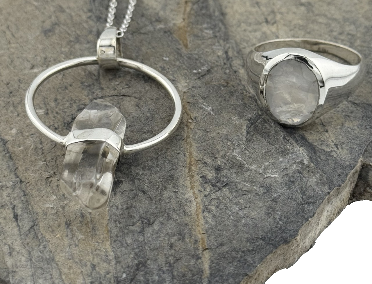 Herren Halskette Silber Bergkristall