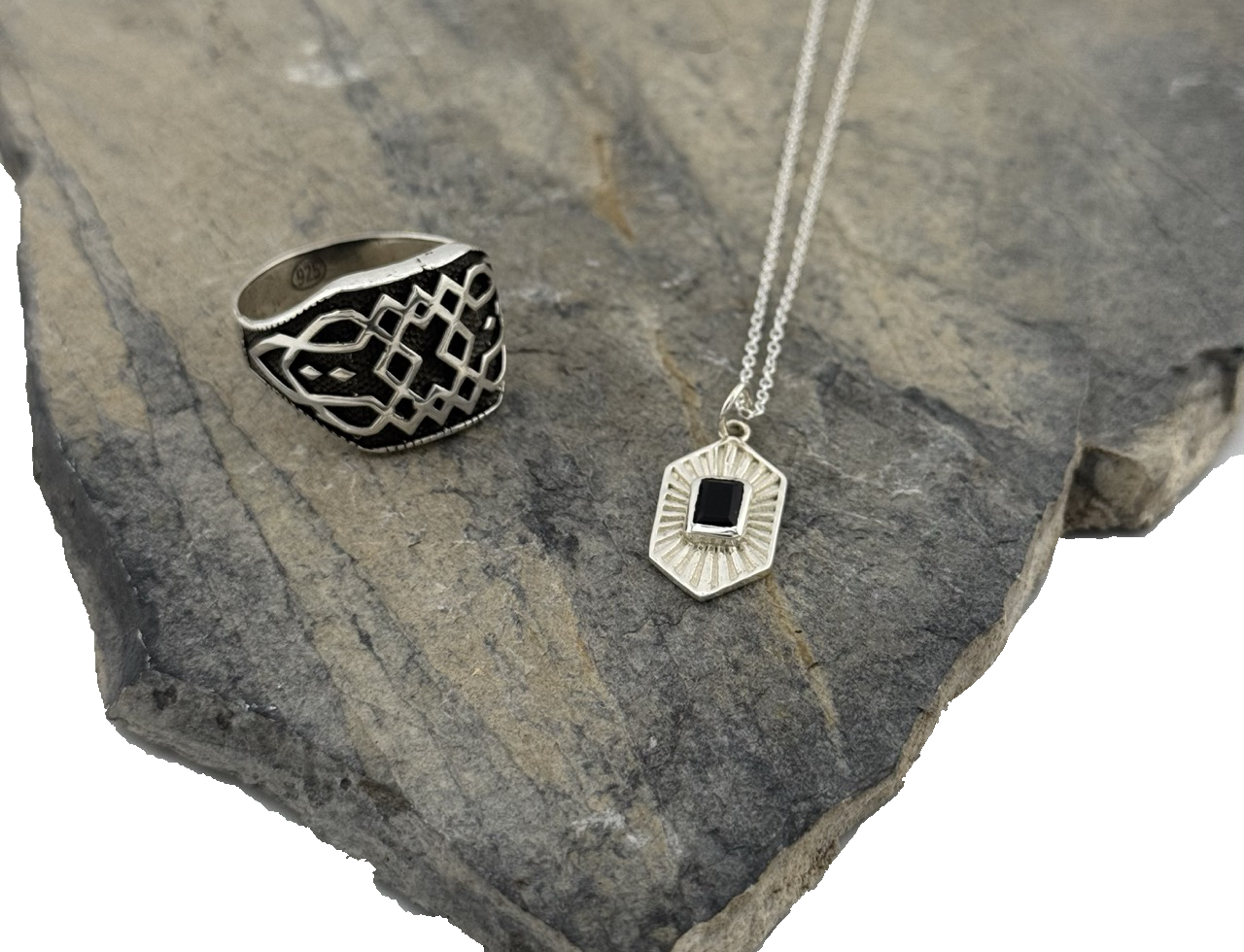 Herren Halskette Silber Onyx