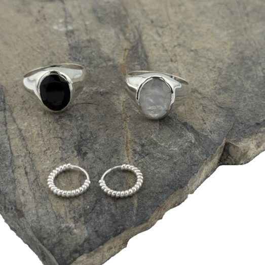 Herrenring Silber Onyx Mondstein