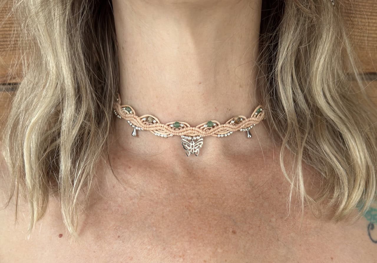 Makramee Choker "Eva Rose Silber" mit den Halbedelsteinen Aventurin & Citrin