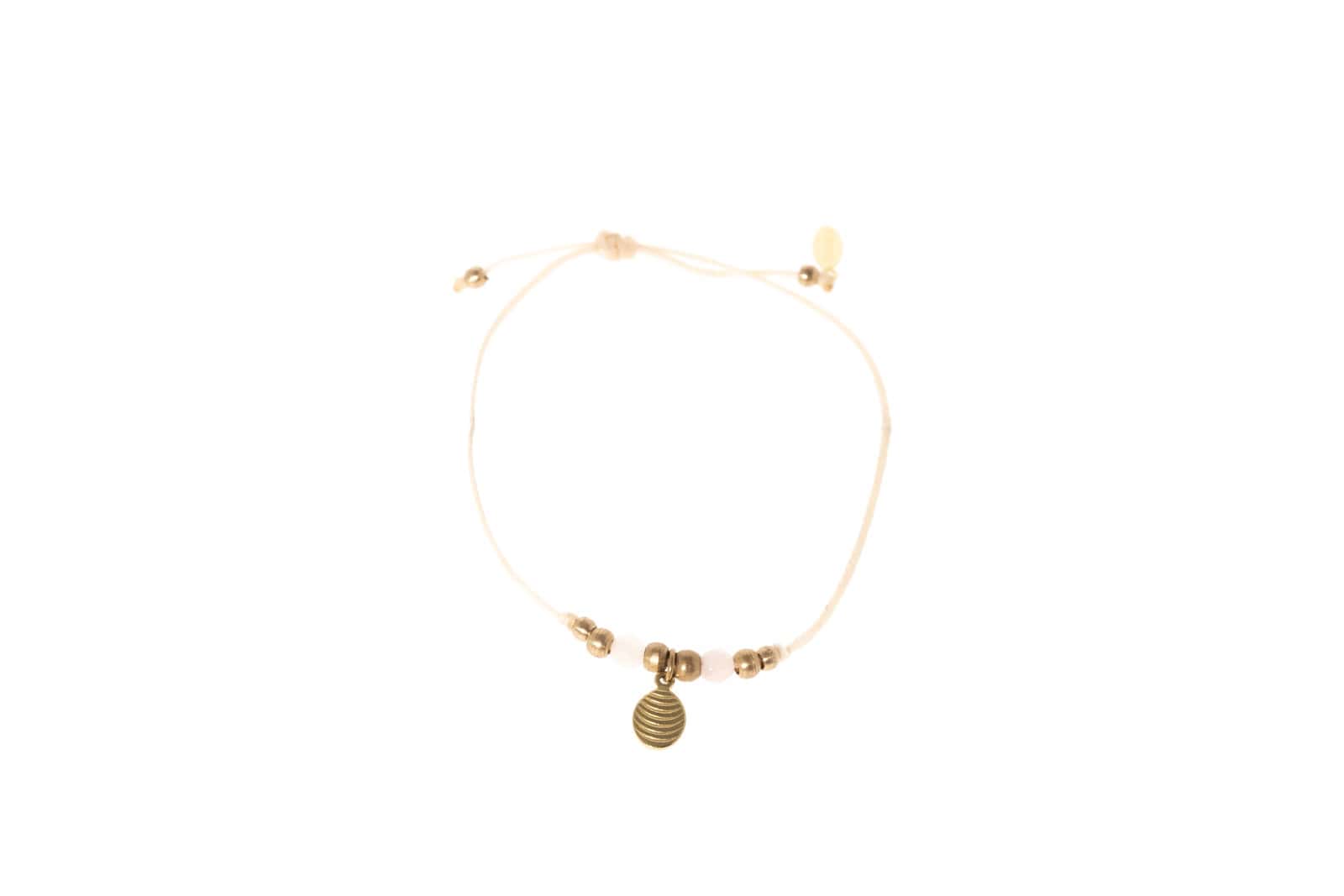 Garn Armband Free Spirit mit Halbedelstein Rosenquarz und Messing