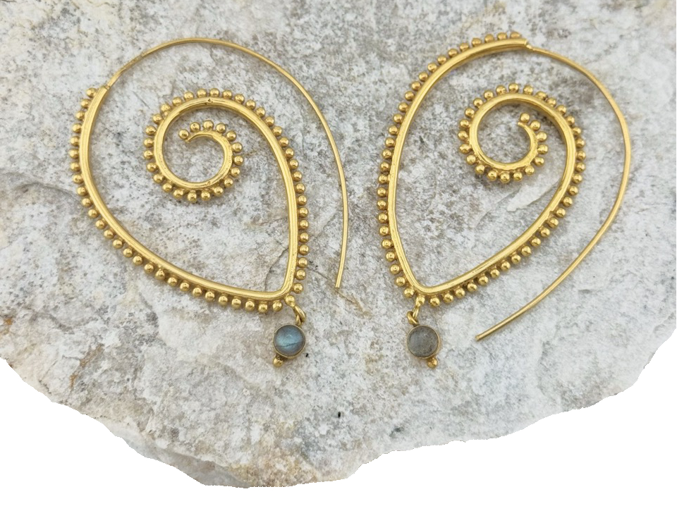 Ohrring aus Messing 24K vergoldet mit einem Halbedelstein Labradorit/Mondstein