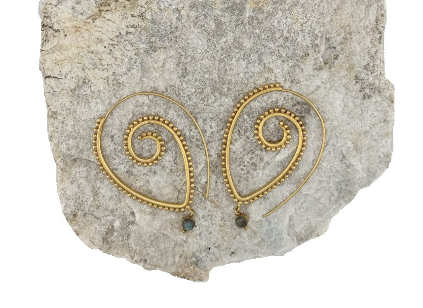 Ohrring aus Messing 24K vergoldet mit einem Halbedelstein Labradorit/Mondstein