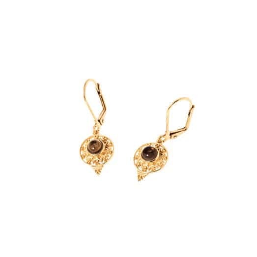 Messing Ohrring 24K vergoldet mit einem Halbedelstein Aventurin/Rauchquarz/Rosenquarz