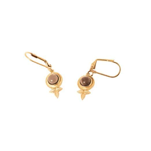 Messing Ohrring 24K vergoldet mit einem Halbedelstein Aventurin/Rauchquarz/Rosenquarz