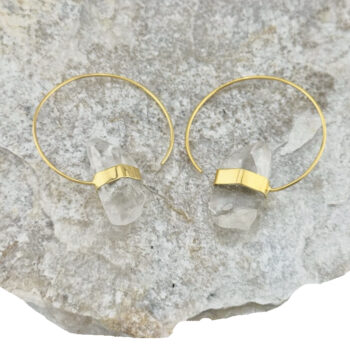 Messing Ohrring Vergoldet mit Bergkristall Spitze G-E54