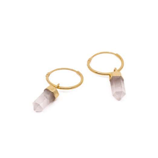 Vergoldete Ohrringe mit Halbedelstein-Spitze – Rosenquarz, Grüner Onyx oder Bergkristall