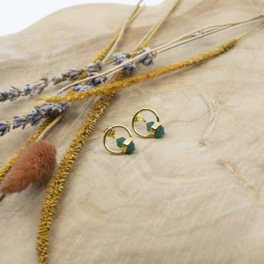 Messing Ohrstecker 24k Vergoldet mit Heilstein in 2 Varianten