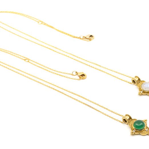 Halskette aus Messing 24k Vergoldet mit Halbedelstein in 2 Varianten