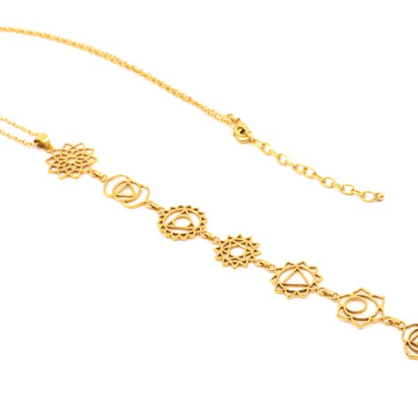 Halskette aus Messing 24k Vergoldet mit den 7 Chakra Symbolen