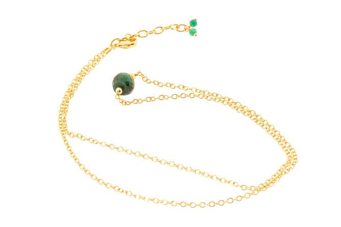 Halskette aus Messing 24k Vergoldet mit dem Halbedelstein Emerald
