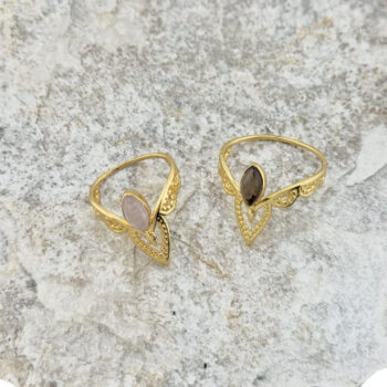 Fingerring aus Messing 24k Vergoldet mit Halbedelstein in 2 Varianten G-R29