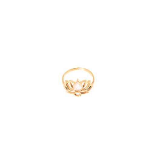 Messing Ring Lotusblüte 24K vergoldet mit Halbedelstein Labradorit oder Mondstein