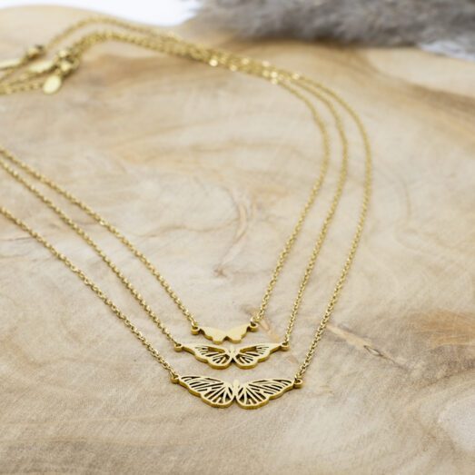 Halsketten Butterfly aus rostfreiem Stahl in Gold