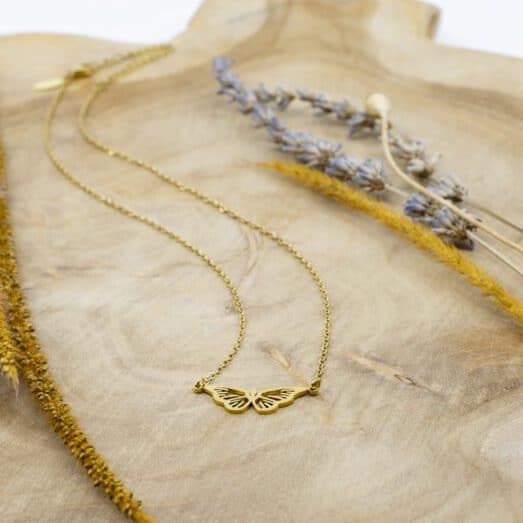 Halsketten Butterfly aus rostfreiem Stahl in Gold