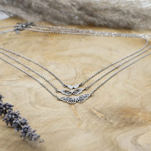 Halsketten Butterfly aus rostfreiem Stahl in Silber