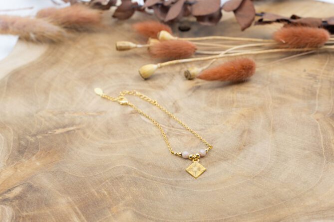 Armband Sun aus Messing 24k Vergoldet mit rosa Mondsteinen