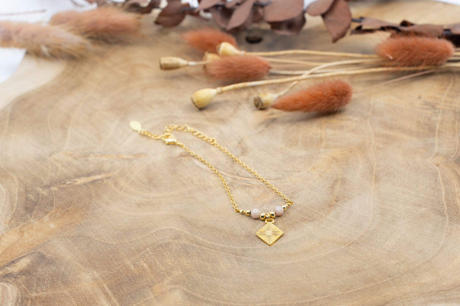 Armband Sun aus Messing 24k Vergoldet mit rosa Mondsteinen