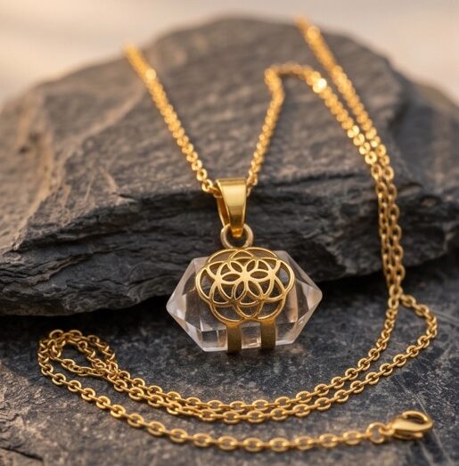 Samen des Lebens Halskette mit Bergkristall