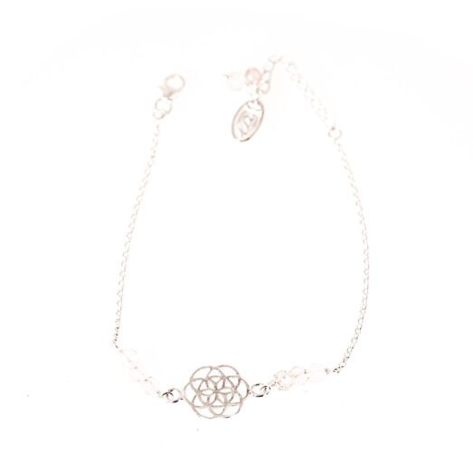 Armkette Silber 925 mit Samen des Lebens Symbol mit Rosenquarz