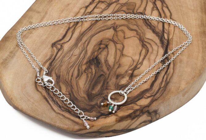 Halskette Silber 925 (Sterling Silber) mit Rosenquarz/Garnet/Green Onyx