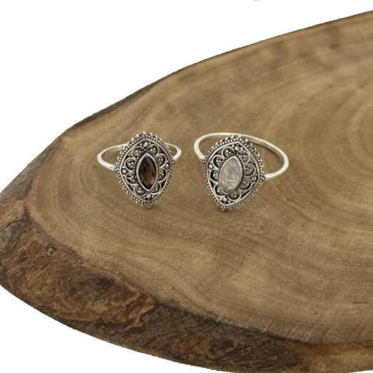 Silber Ring Mondstein Rauchquarz