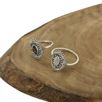 Silber Ring Mondstein Rauchquarz