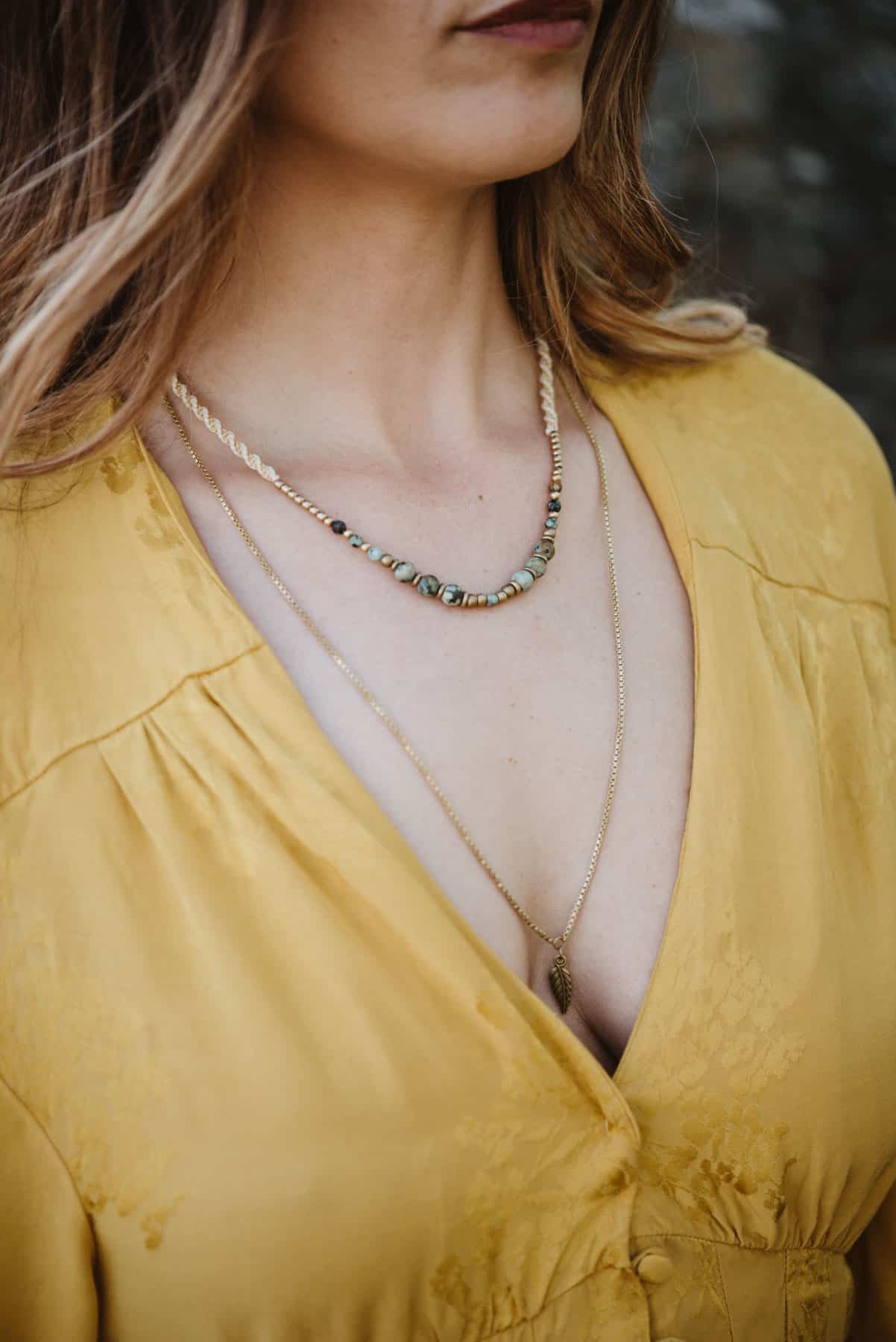 Halskette Nalini aus Makramee und Messing mit Afrikanischem Türkis