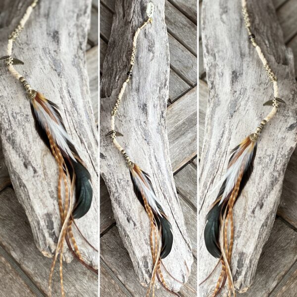 Klick-In Trenza in Ivory mit Messingperlen und Federn